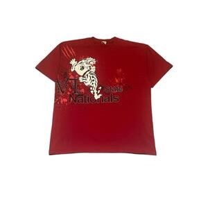 Y2K Early 2000s Red and White Graphic Print Nationals Tee XL